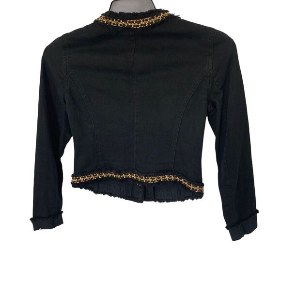 Michael Kors Black Denim Gold Chain Fringe Detailed Designer Short Blazer Sz 0 - Picture 4 of 4